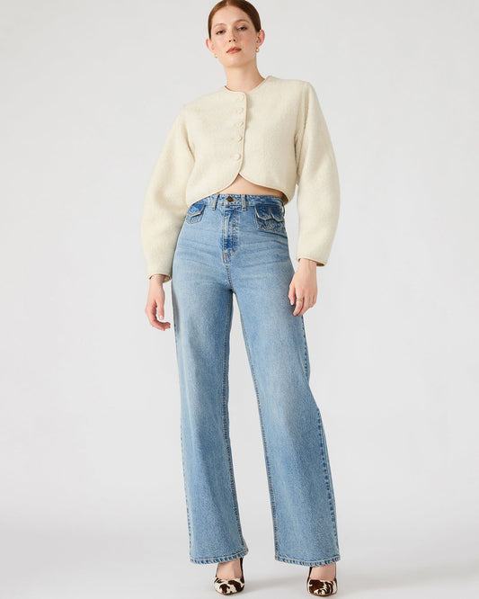 EMILI Cream Long-Sleeved Bubble Button-Up Women's Jacket | Steve Madden