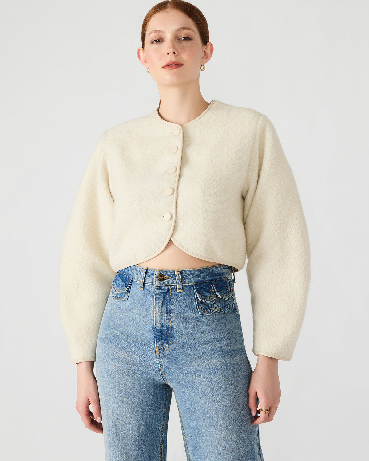 EMILI Cream Long-Sleeved Bubble Button-Up Women's Jacket | Steve Madden