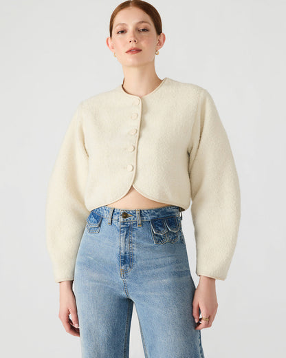 EMILI Cream Long-Sleeved Bubble Button-Up Women's Jacket | Steve Madden