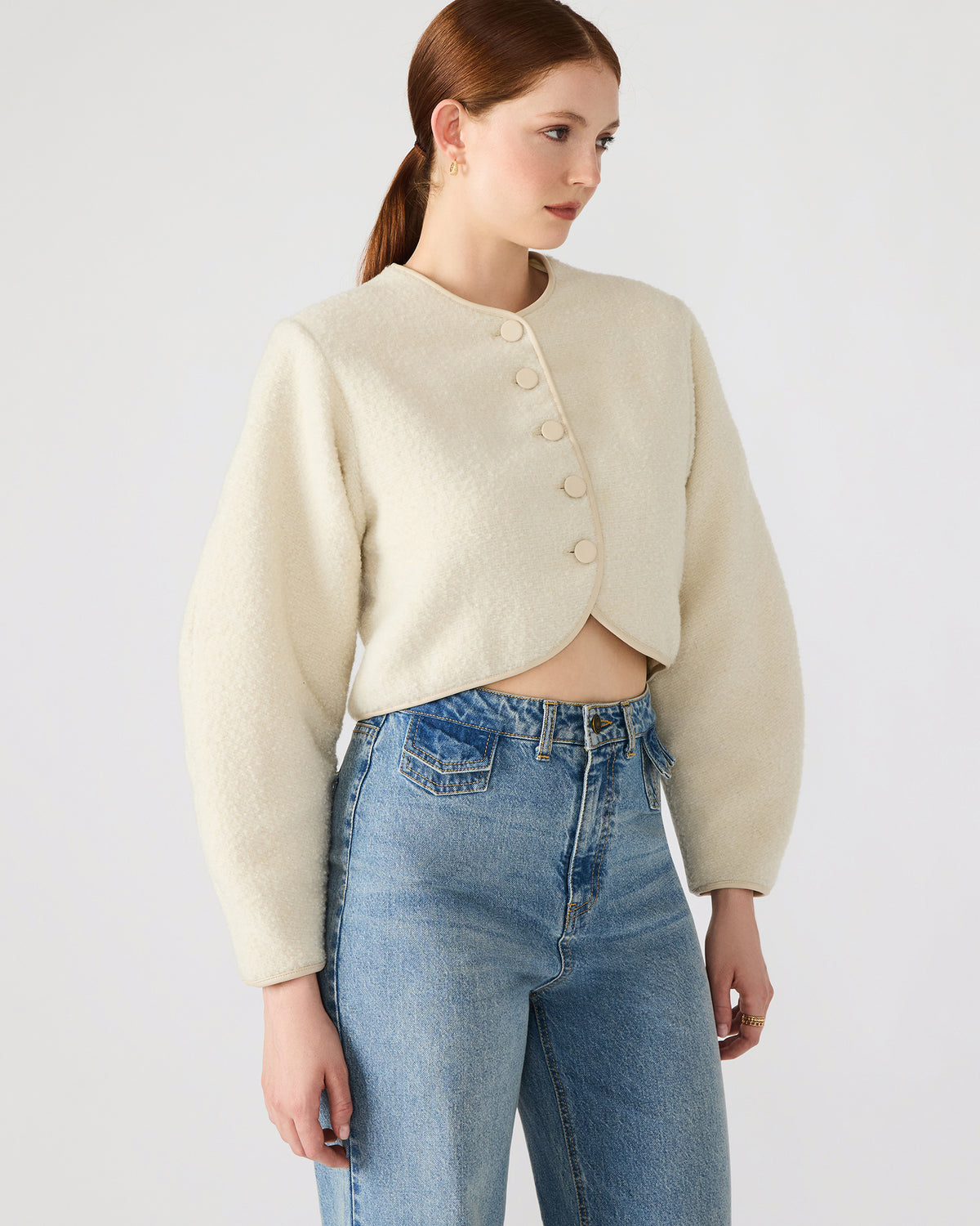 EMILI Cream Long-Sleeved Bubble Button-Up Women's Jacket | Steve Madden