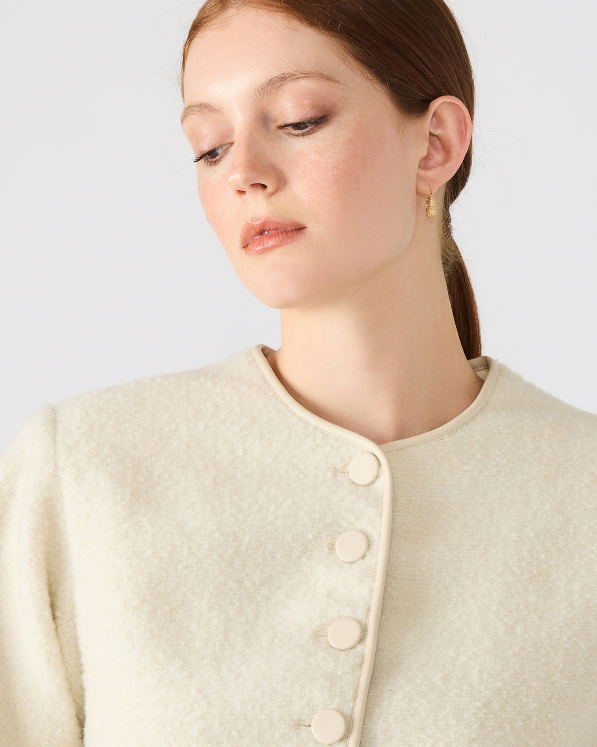EMILI Cream Long-Sleeved Bubble Button-Up Women's Jacket | Steve Madden