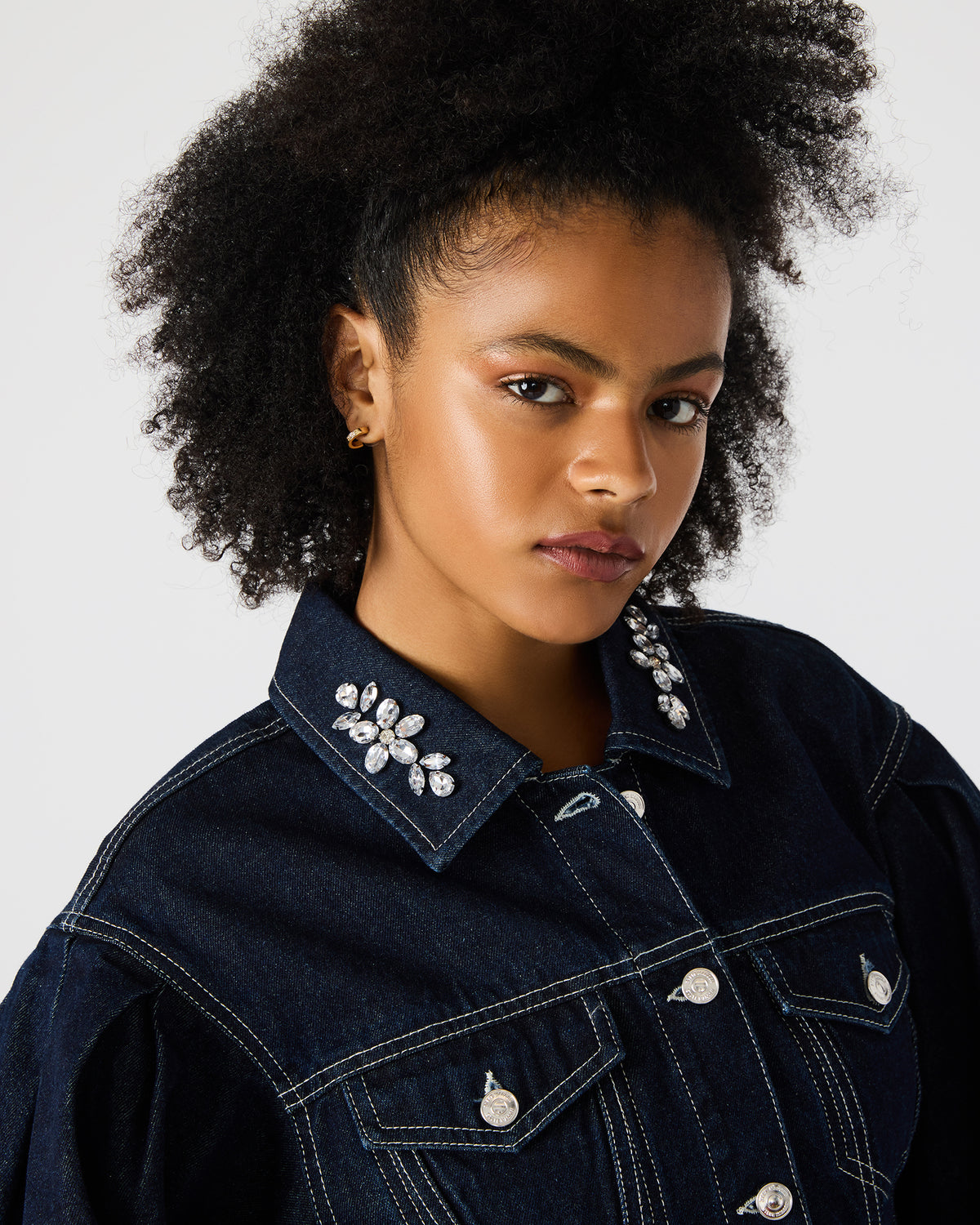 DOROTHY Bijou Blue Button-Up Denim Embellished Women's Jacket | Steve Madden