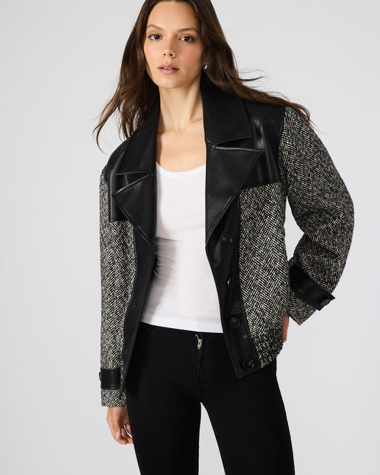 MERCEDES Black Multi Long-Sleeved Button-Up Faux Leather Women's Coat | Steve Madden