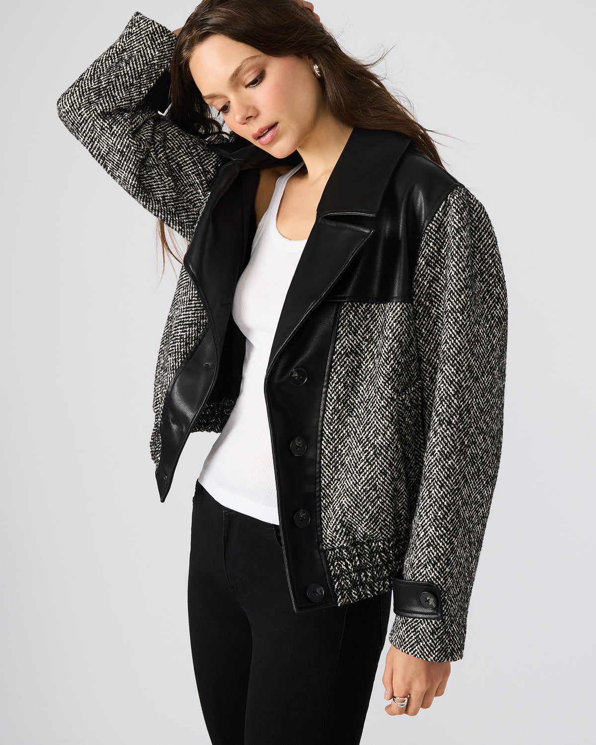MERCEDES Black Multi Long-Sleeved Button-Up Faux Leather Women's Coat | Steve Madden