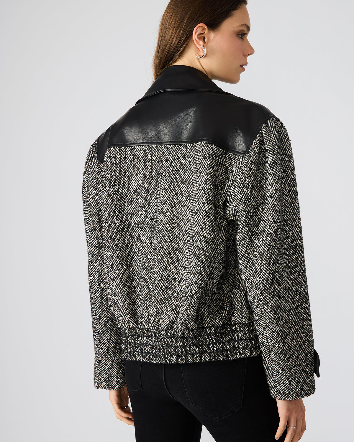 MERCEDES Black Multi Long-Sleeved Button-Up Faux Leather Women's Coat | Steve Madden