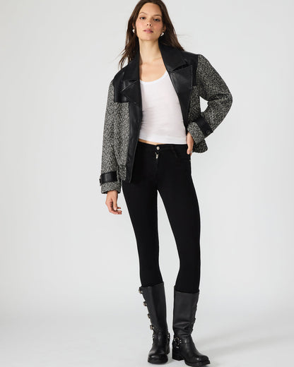 MERCEDES Black Multi Long-Sleeved Button-Up Faux Leather Women's Coat | Steve Madden