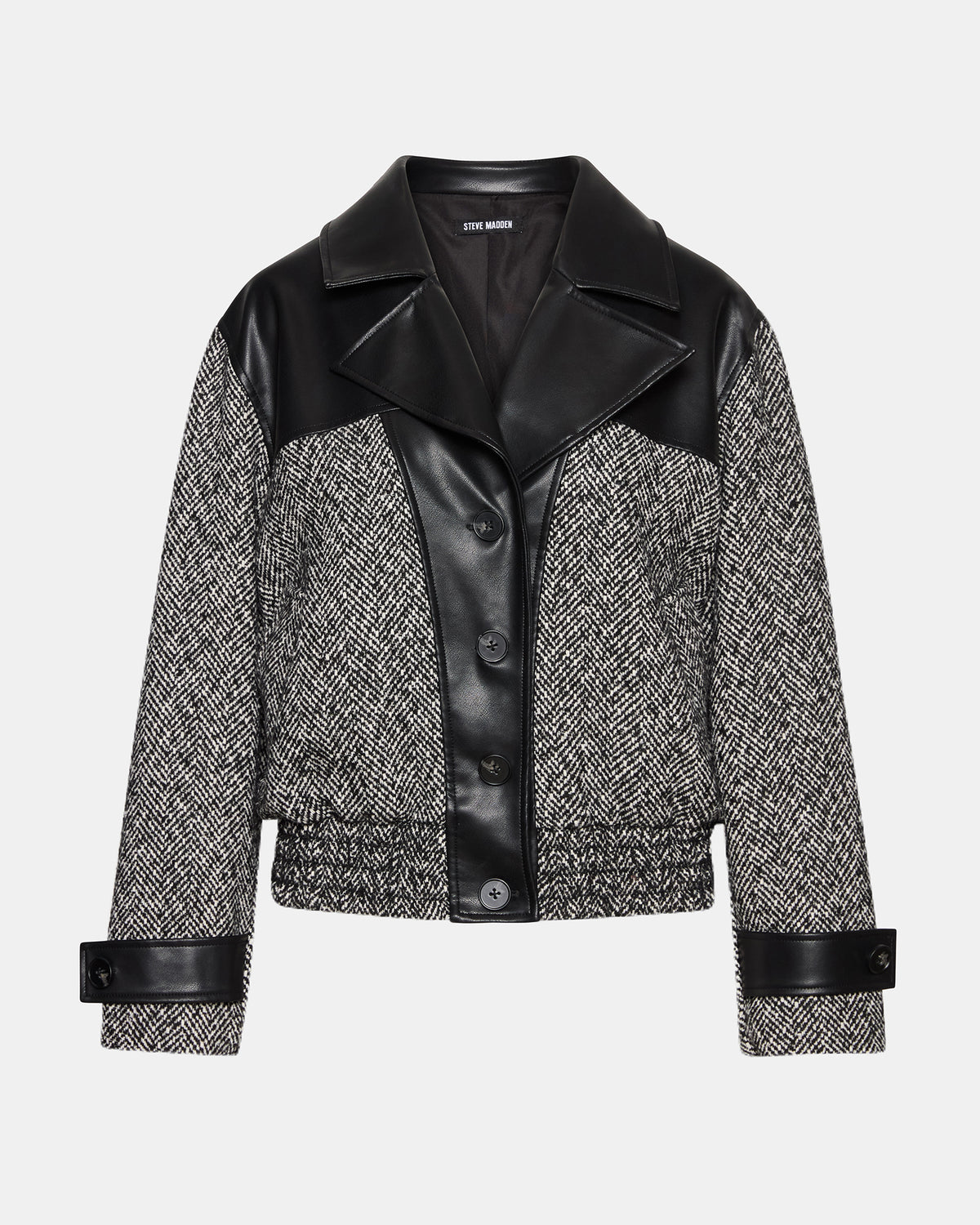 MERCEDES Black Multi Long-Sleeved Button-Up Faux Leather Women's Coat | Steve Madden