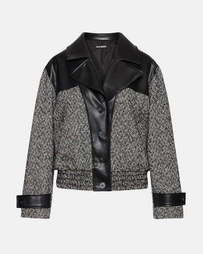 MERCEDES Black Multi Long-Sleeved Button-Up Faux Leather Women's Coat | Steve Madden