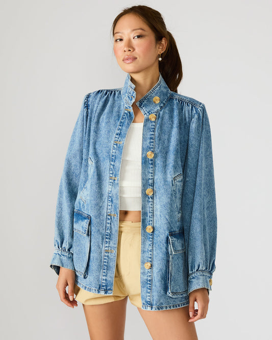 MARCELINE Denim Forever Blue Button-Up Long-Sleeved Women's Jacket | Steve Madden
