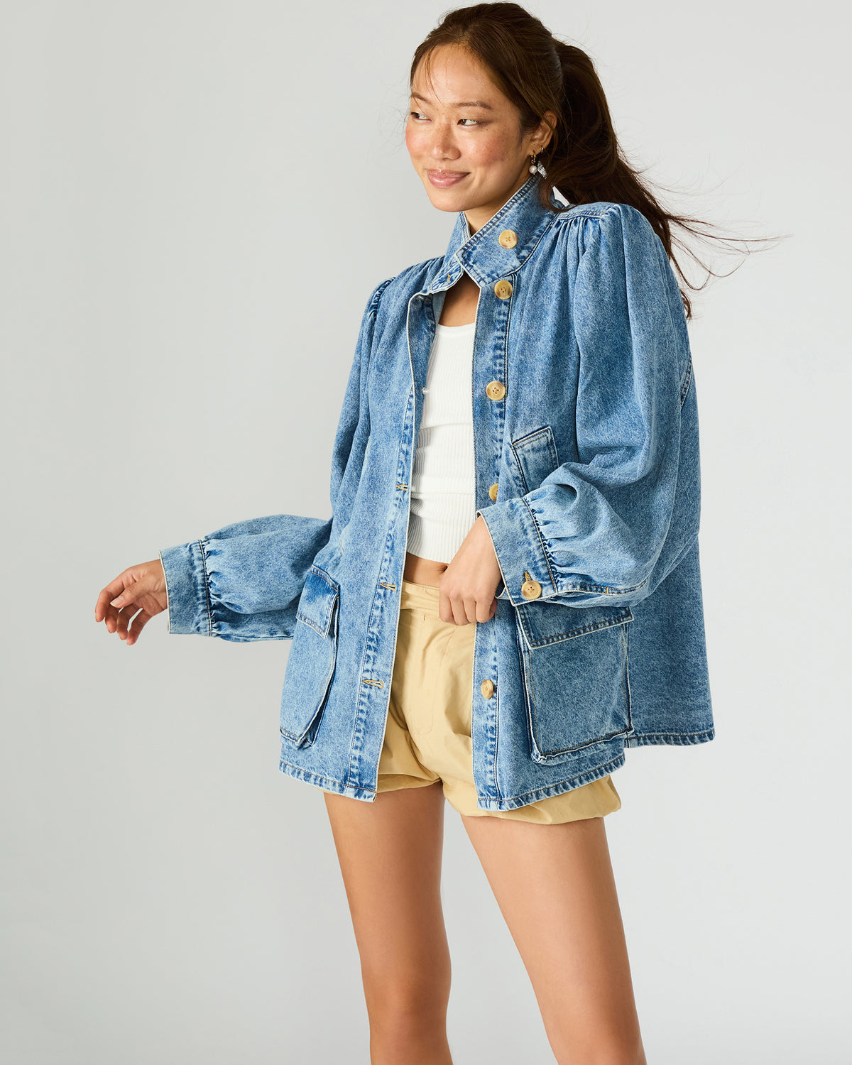 MARCELINE Denim Forever Blue Button-Up Long-Sleeved Women's Jacket | Steve Madden