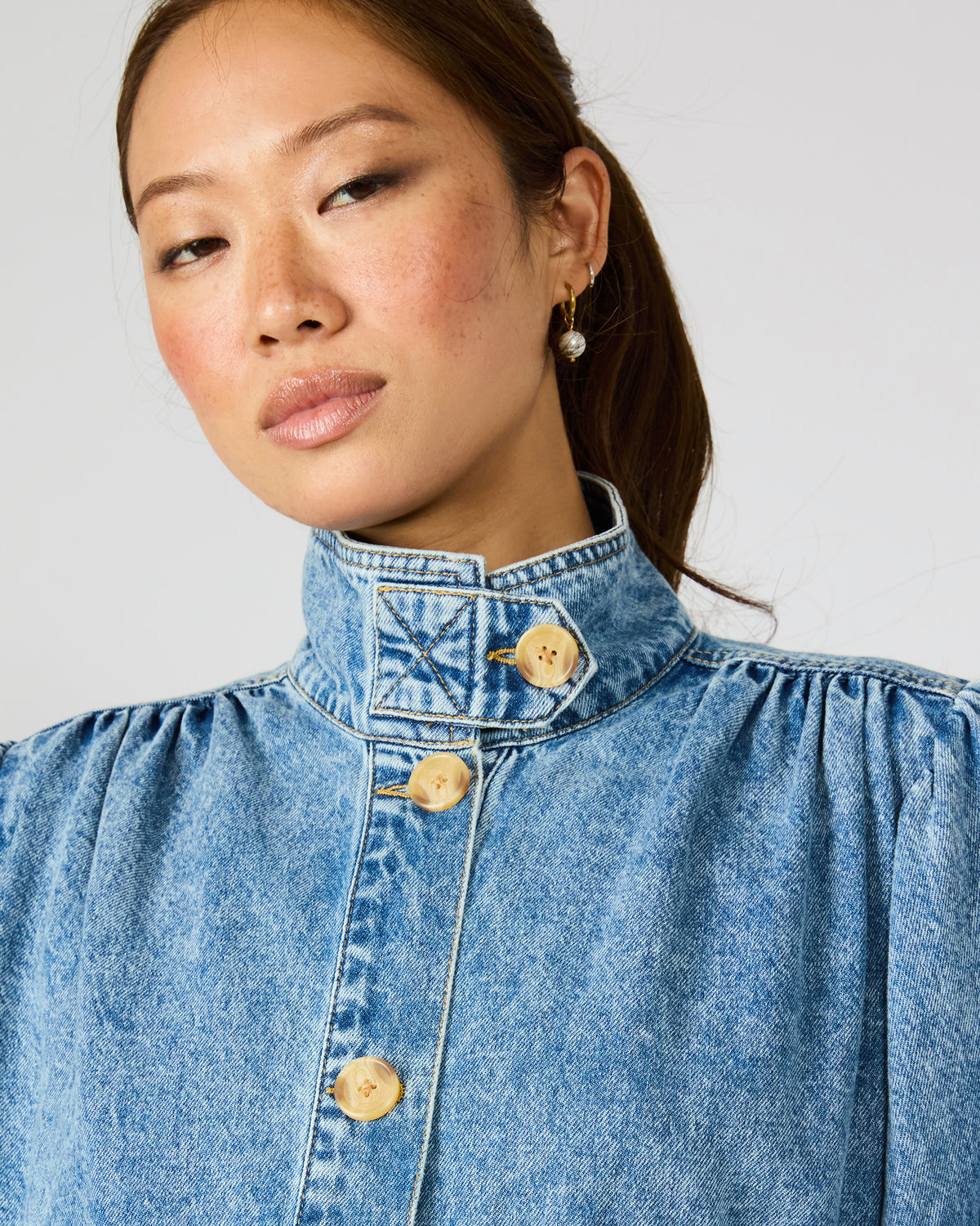 MARCELINE Denim Forever Blue Button-Up Long-Sleeved Women's Jacket | Steve Madden