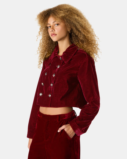 TONIA Red Velvet Button-Up Long-Sleeved Women's Blazer Jacket | Steve Madden