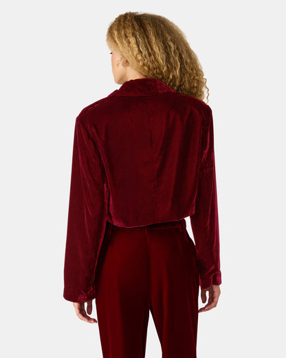 TONIA Red Velvet Button-Up Long-Sleeved Women's Blazer Jacket | Steve Madden