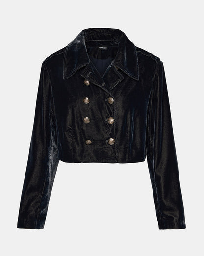 TONIA Indigo Haze Velvet Button-Up Long-Sleeved Women's Blazer Jacket | Steve Madden