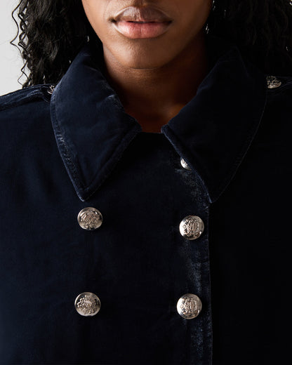 TONIA Indigo Haze Velvet Button-Up Long-Sleeved Women's Blazer Jacket | Steve Madden