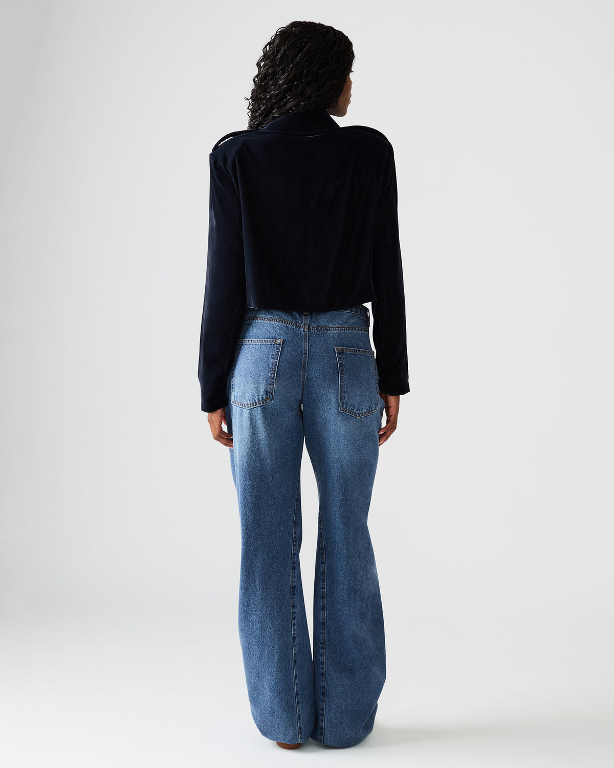 TONIA Indigo Haze Velvet Button-Up Long-Sleeved Women's Blazer Jacket | Steve Madden