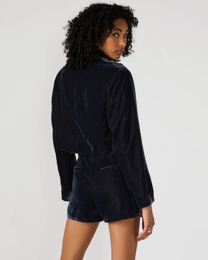 TONIA Indigo Haze Velvet Button-Up Long-Sleeved Women's Blazer Jacket | Steve Madden