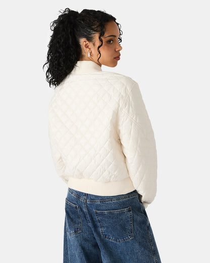 DARLA Ivory Long-Sleeved Zip-Up Quilted Women's Jacket | Steve Madden