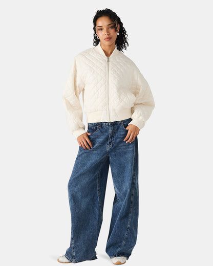 DARLA Ivory Long-Sleeved Zip-Up Quilted Women's Jacket | Steve Madden