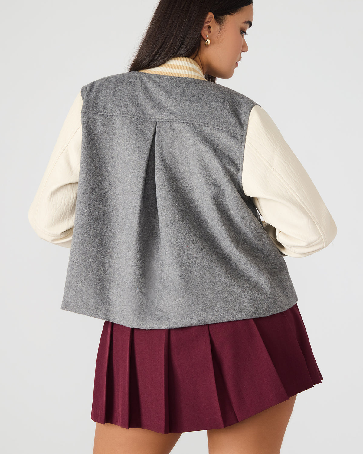 ROONEY Heather Grey Long-Sleeved Varsity Bomber Women's Jacket | Steve Madden