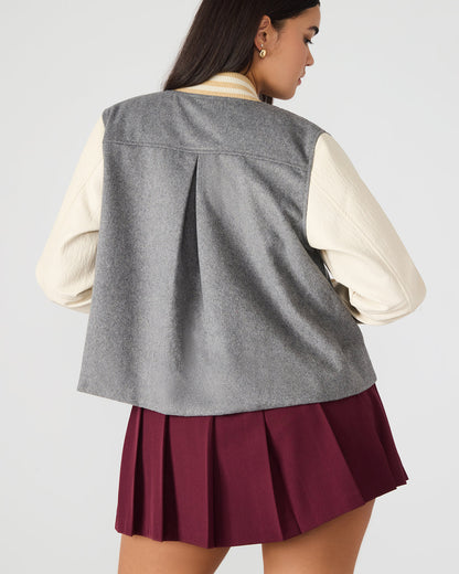 ROONEY Heather Grey Long-Sleeved Varsity Bomber Women's Jacket | Steve Madden
