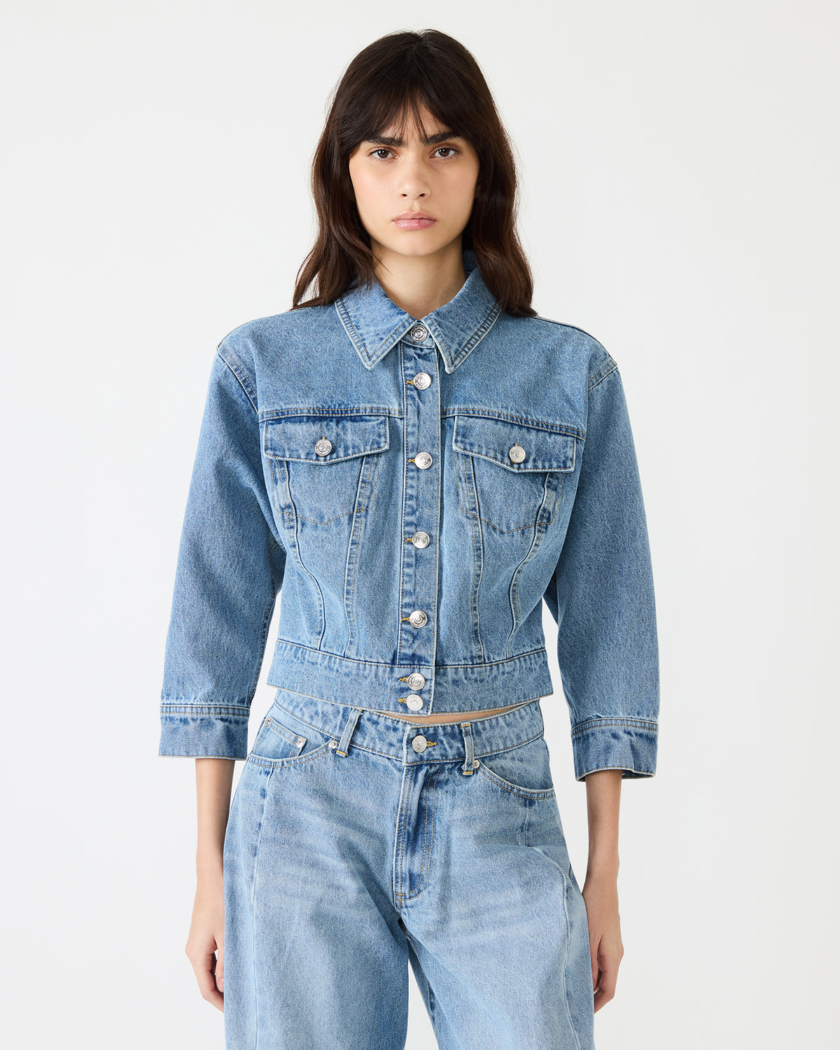 RALEIGH Forever Blue Long-Sleeved Button-Up Denim Women's Jacket | Steve Madden
