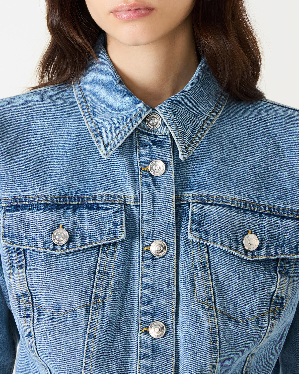 RALEIGH Forever Blue Long-Sleeved Button-Up Denim Women's Jacket | Steve Madden