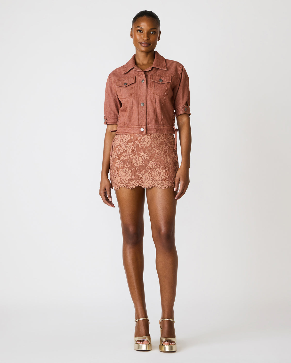 BLU Rust Short-Sleeved Denim Button-Up Women's Jacket | Steve Madden