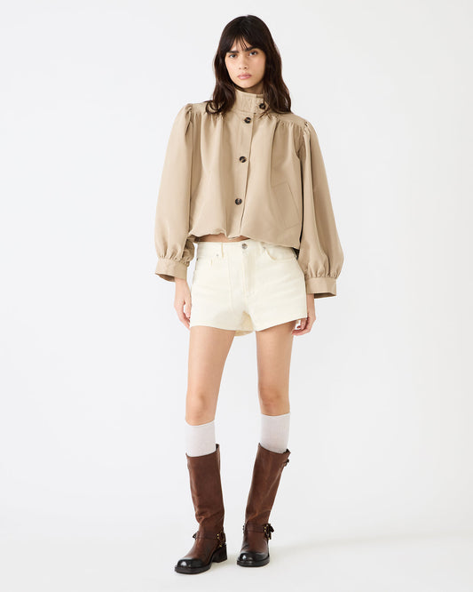DEEDEE Tan Long-Sleeved Button-Up Collared Women's Jacket | Steve Madden
