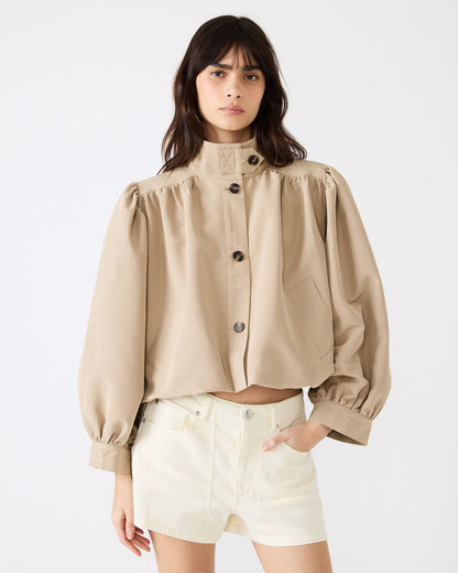 DEEDEE Tan Long-Sleeved Button-Up Collared Women's Jacket | Steve Madden