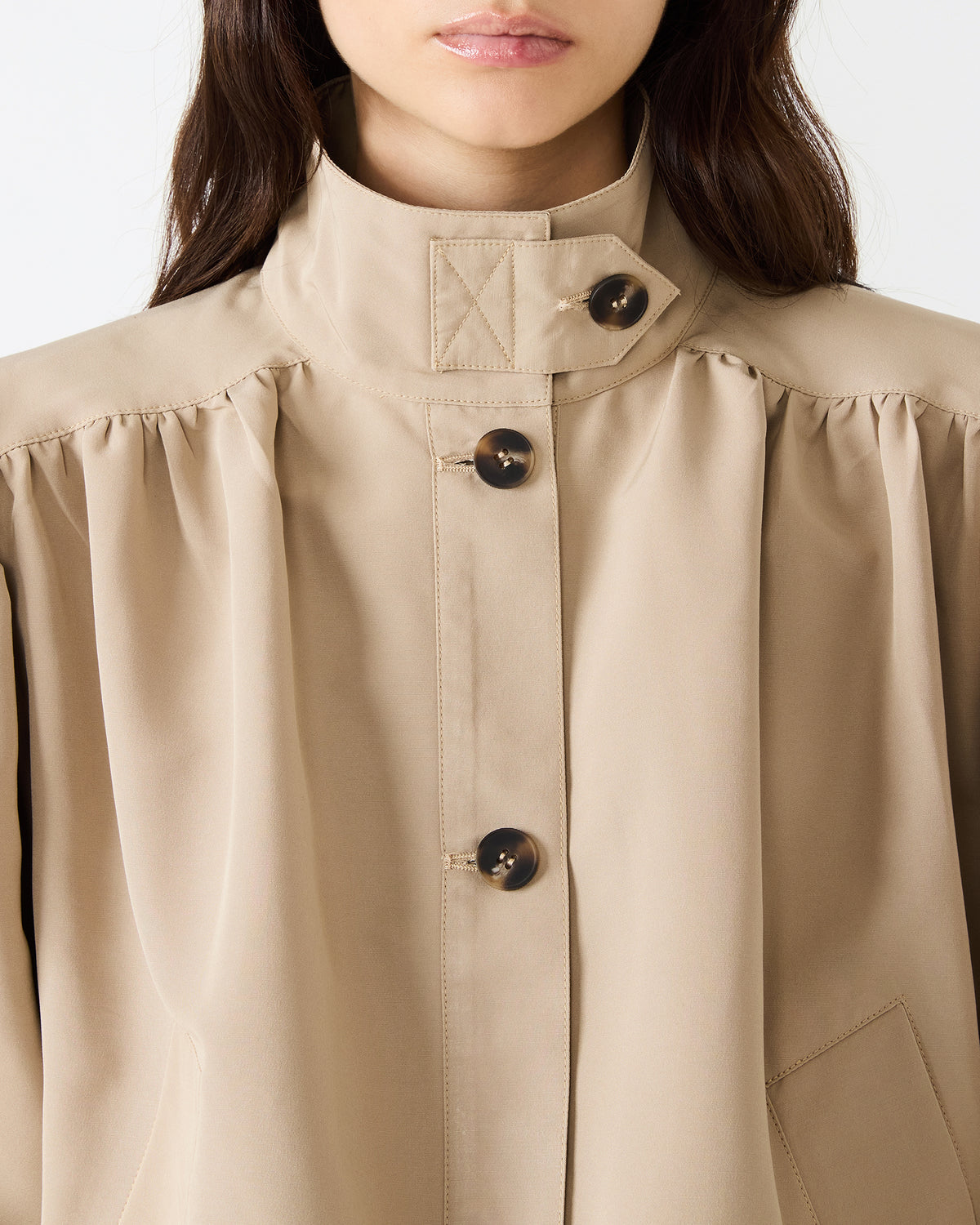 DEEDEE Tan Long-Sleeved Button-Up Collared Women's Jacket | Steve Madden