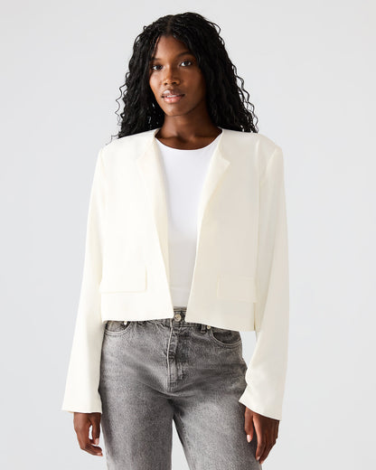 SERENEA White Women's Long-Sleeved Open-Front Blazer | Steve Madden