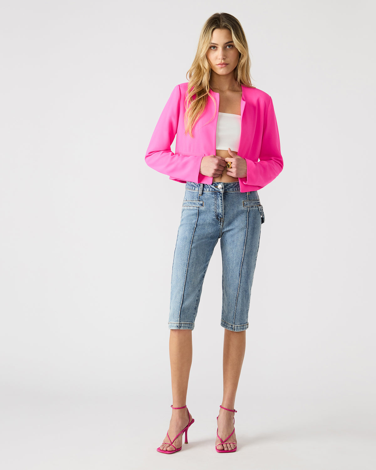 SERENEA Hot Pink Women's Long-Sleeved Open-Front Blazer | Steve Madden