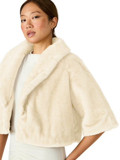 HESTIA Cream Faux Fur Cropped Collared Neckline Women's Coat | Steve Madden