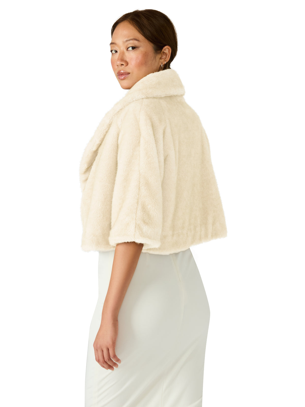 HESTIA Cream Faux Fur Cropped Collared Neckline Women's Coat | Steve Madden