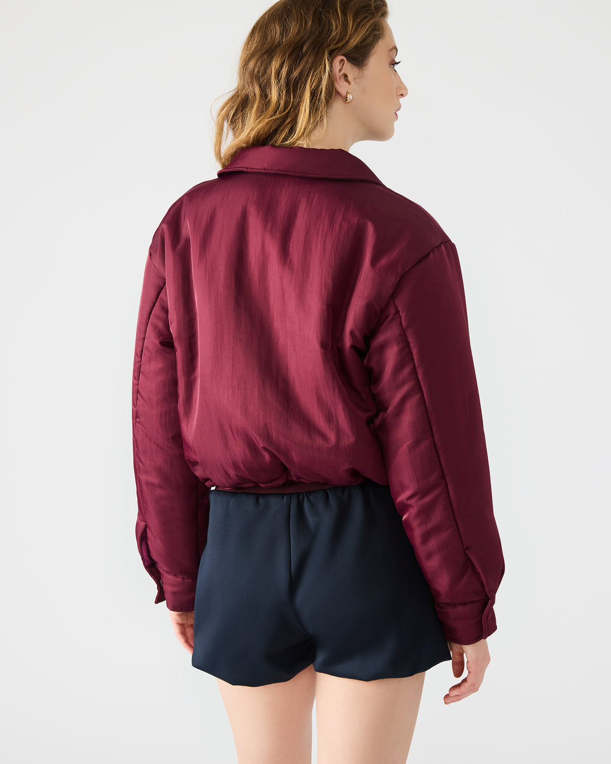 SELMA Wine Long-Sleeved Puffer Button-Up Women's Jacket | Steve Madden