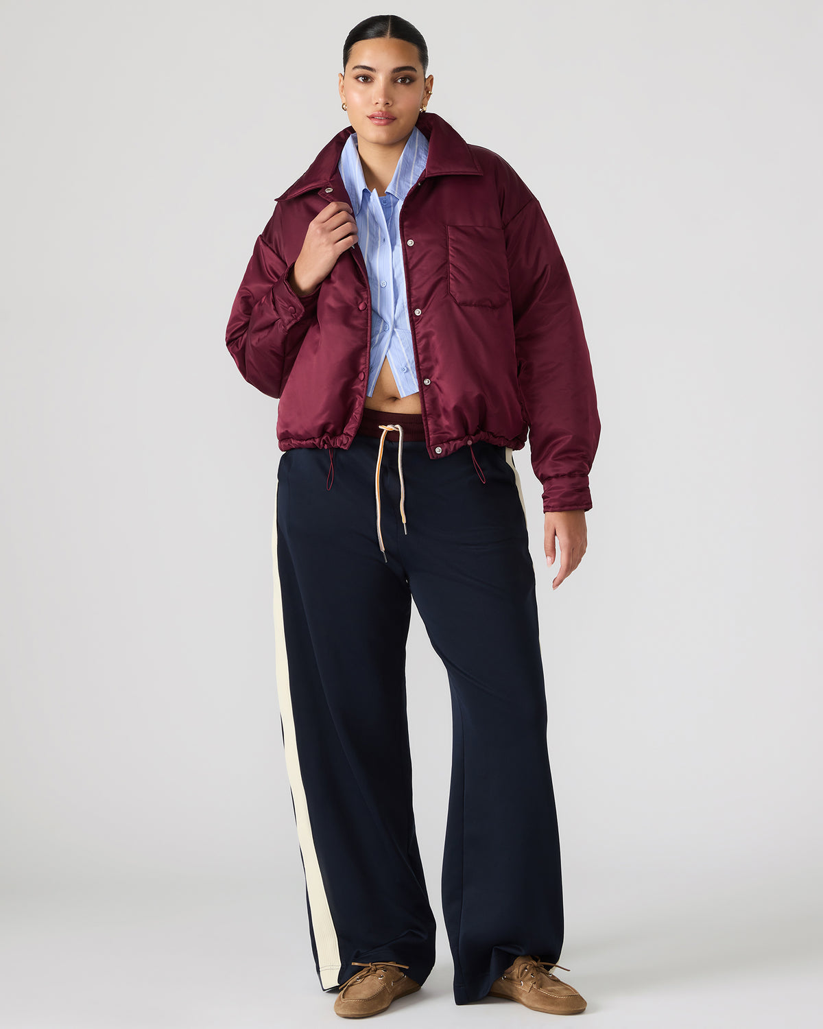 SELMA Wine Long-Sleeved Puffer Button-Up Women's Jacket | Steve Madden
