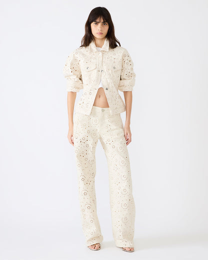 HENRIETTA Sea Mist Long-Sleeved Button-Up Eyelet Women's Jacket | Steve Madden