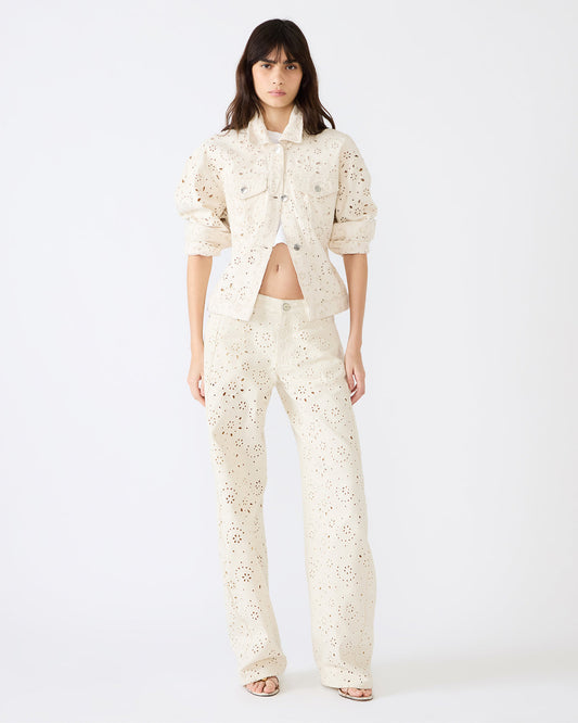 HENRIETTA Sea Mist Long-Sleeved Button-Up Eyelet Women's Jacket | Steve Madden