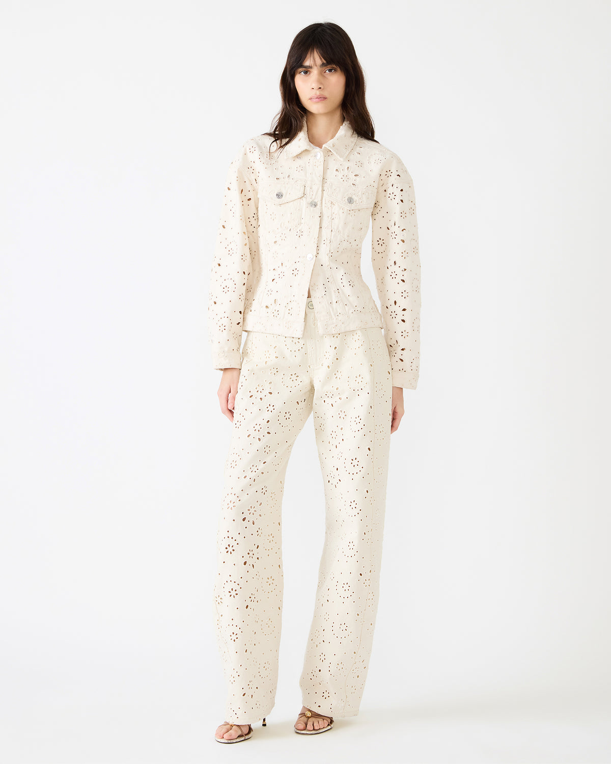 HENRIETTA Sea Mist Long-Sleeved Button-Up Eyelet Women's Jacket | Steve Madden