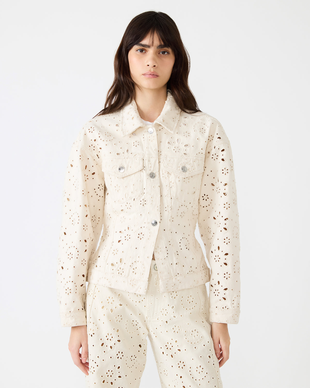 HENRIETTA Sea Mist Long-Sleeved Button-Up Eyelet Women's Jacket | Steve Madden