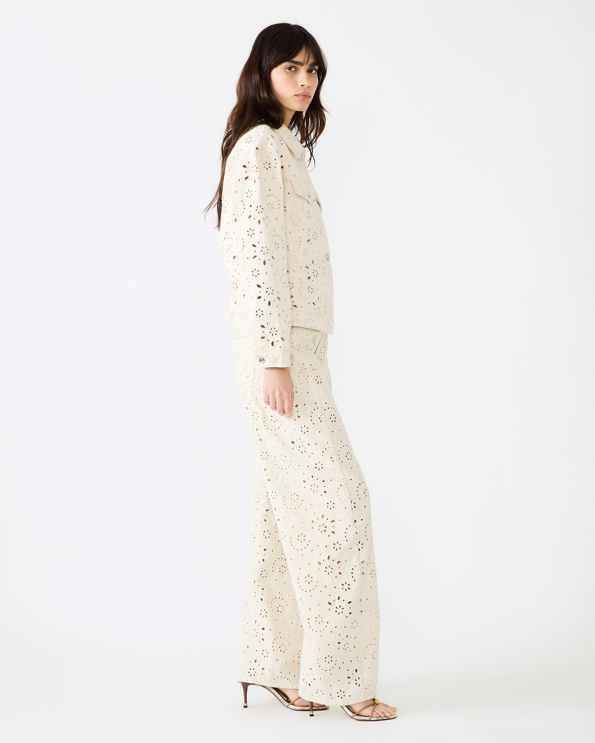 HENRIETTA Sea Mist Long-Sleeved Button-Up Eyelet Women's Jacket | Steve Madden