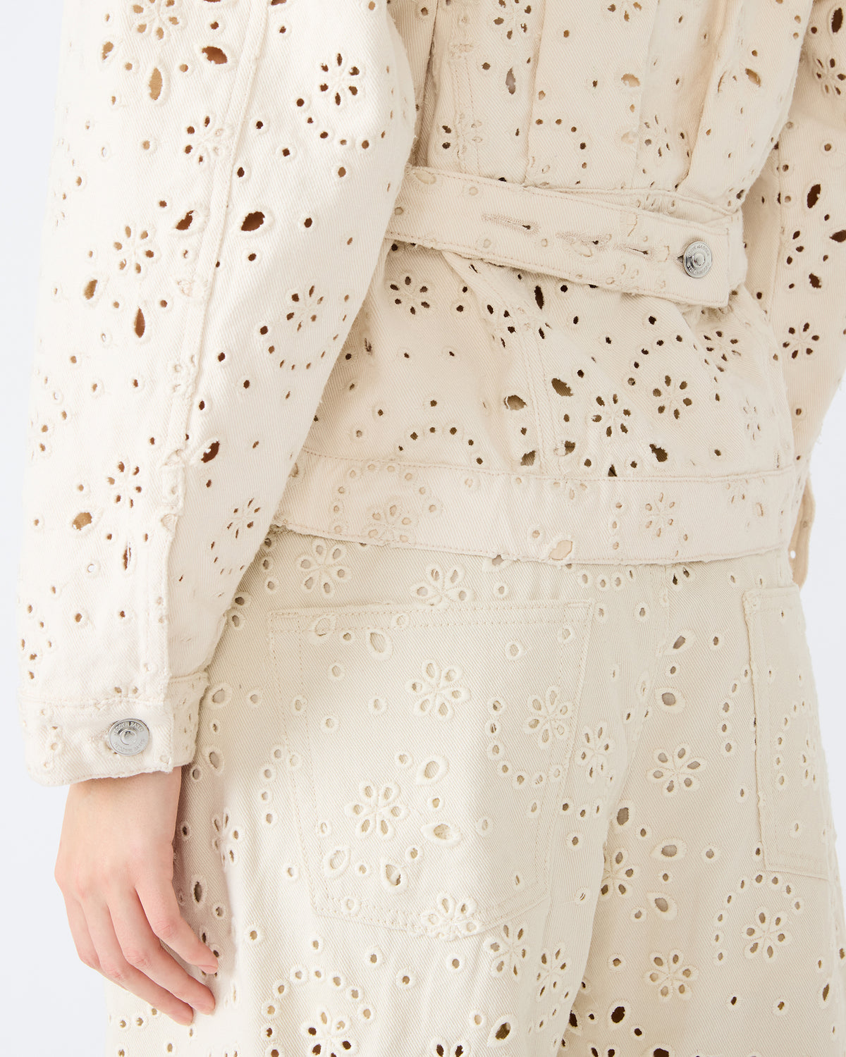 HENRIETTA Sea Mist Long-Sleeved Button-Up Eyelet Women's Jacket | Steve Madden