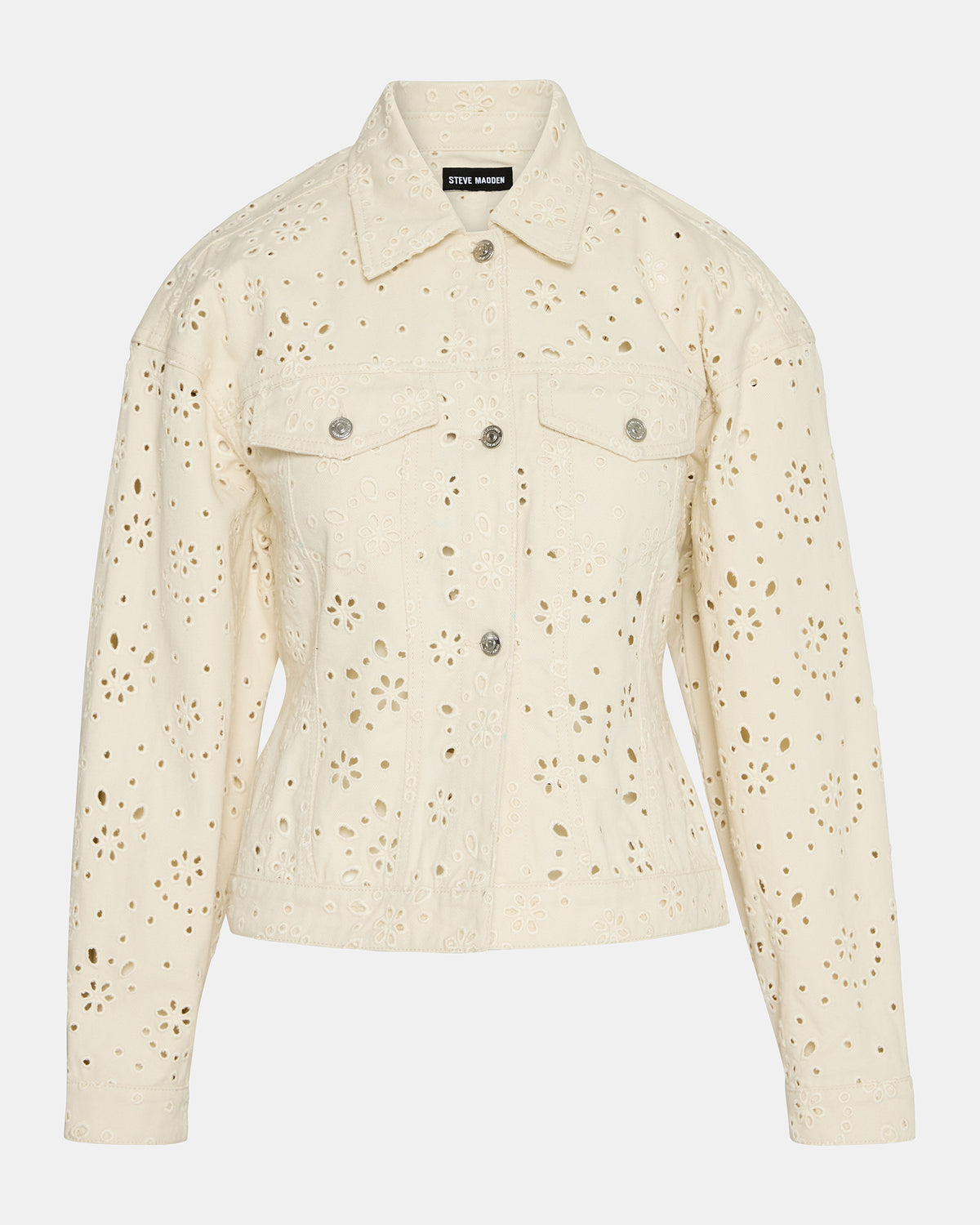 HENRIETTA Sea Mist Long-Sleeved Button-Up Eyelet Women's Jacket | Steve Madden