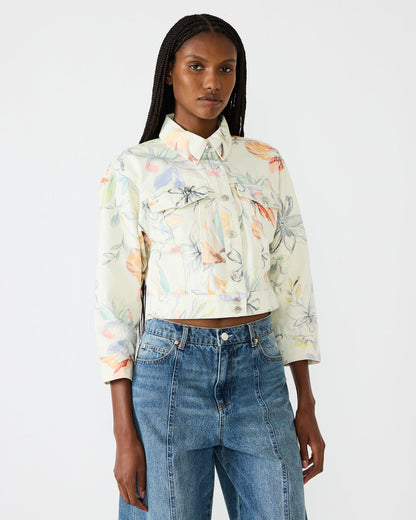 RALEIGH Vintage Ivory Long-Sleeved Button-Up Denim Women's Jacket | Steve Madden