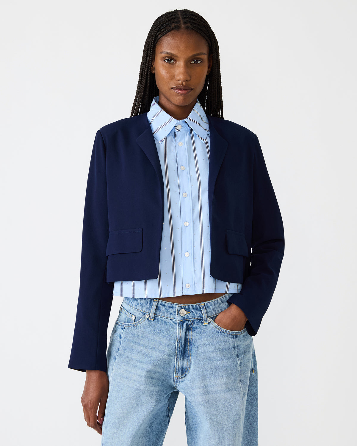 SERENEA Blazer Marine Long-Sleeved Open-Front Blazer | Steve Madden