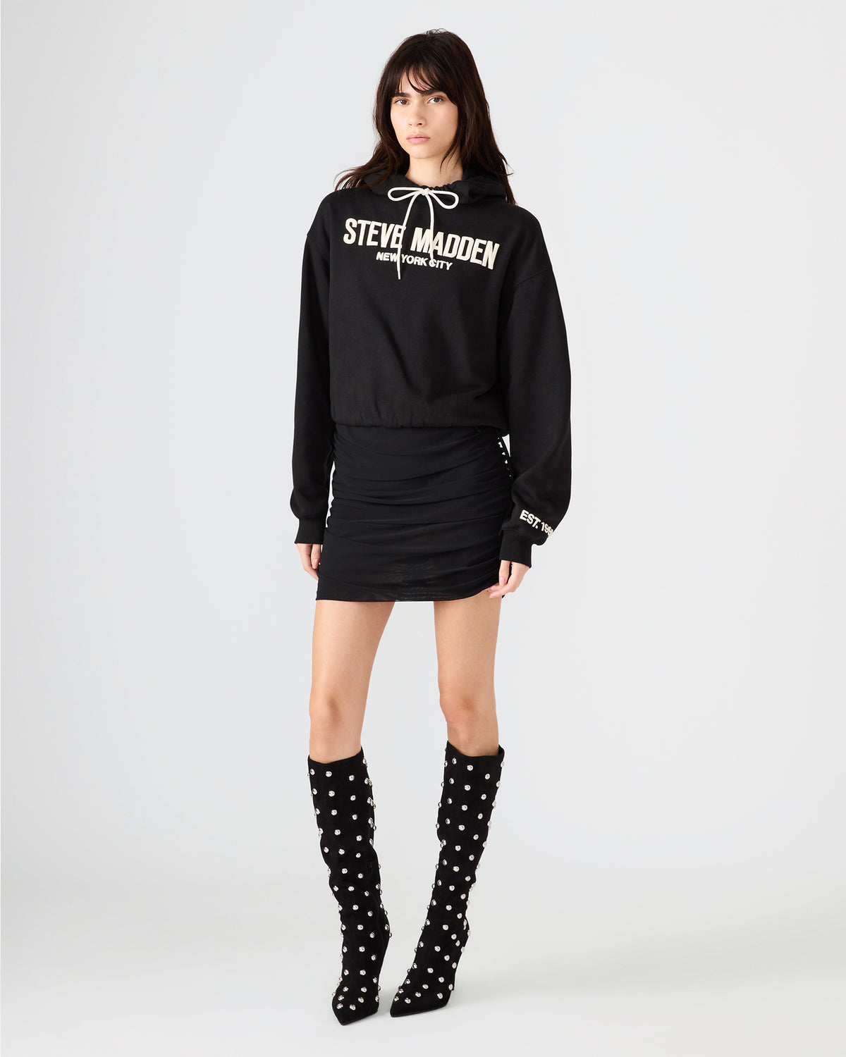 SM Black Logo Long-Sleeved Women's Hoodie | Steve Madden