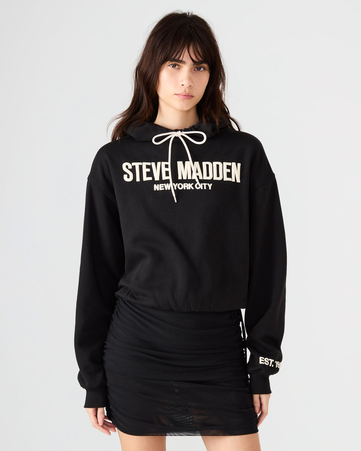 SM Black Logo Long-Sleeved Women's Hoodie | Steve Madden