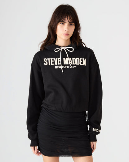 SM Black Logo Long-Sleeved Women's Hoodie | Steve Madden