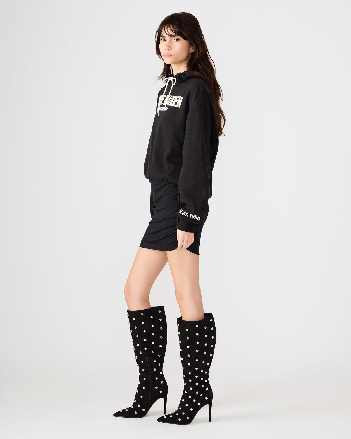 SM Black Logo Long-Sleeved Women's Hoodie | Steve Madden